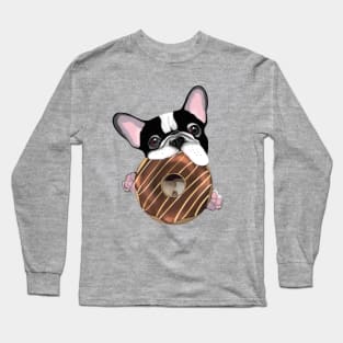 French bulldog lovers, sweet frenchie black and white withe chocolate donuts Long Sleeve T-Shirt